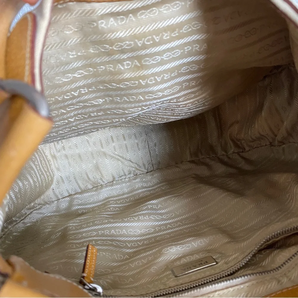 Prada khaki canvas leather hobo bag